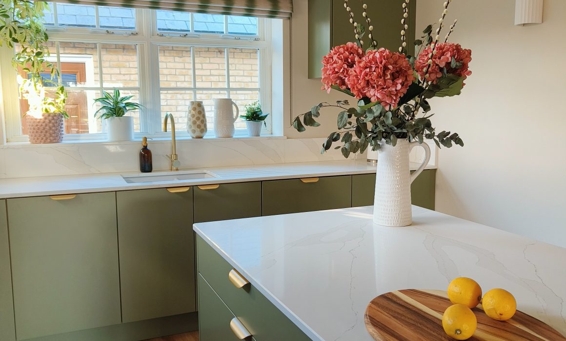 kitchen, island, green kitchen