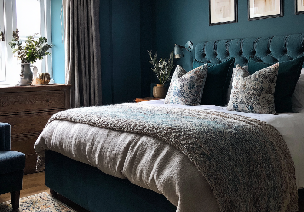 North facing room with dark green walls