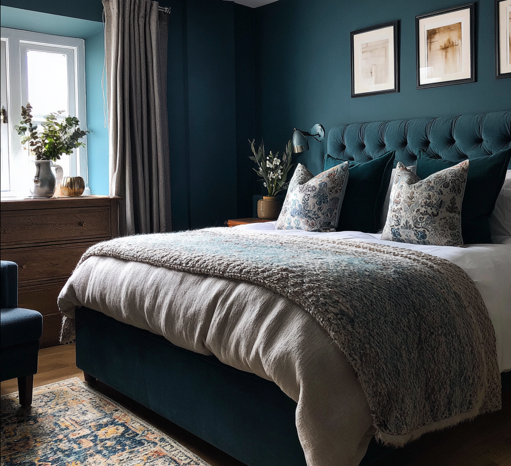 North facing room with dark green walls