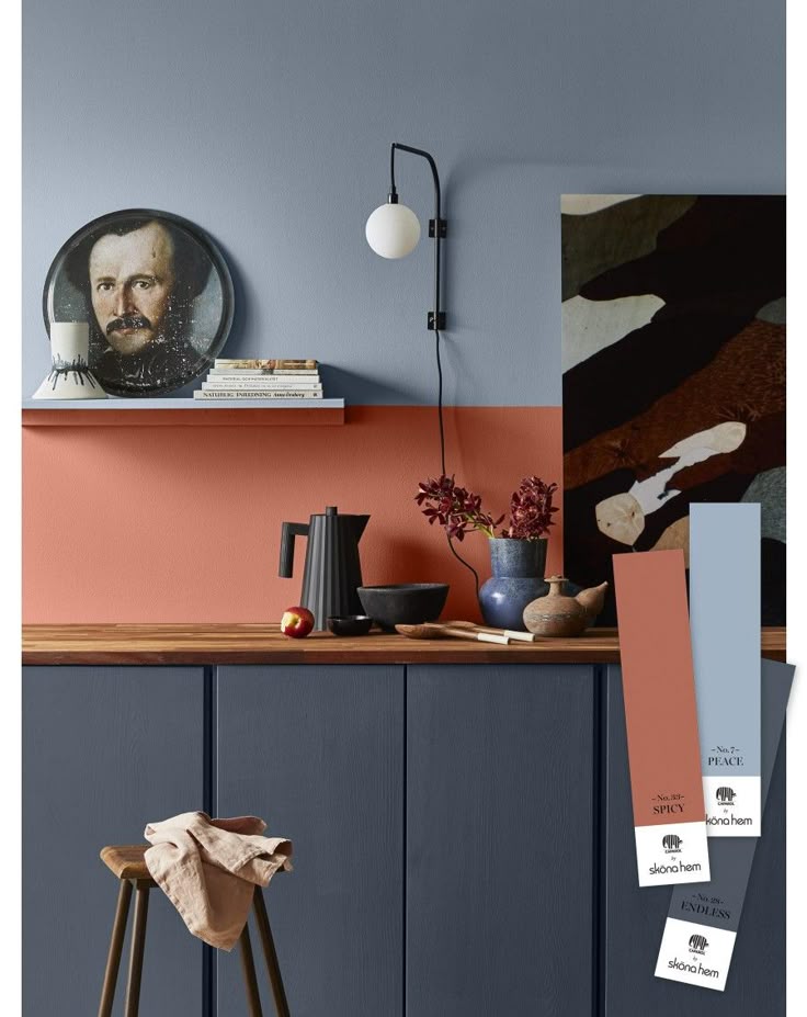 Blue & terracotta kitchen Blue kitchen with terracotta accents