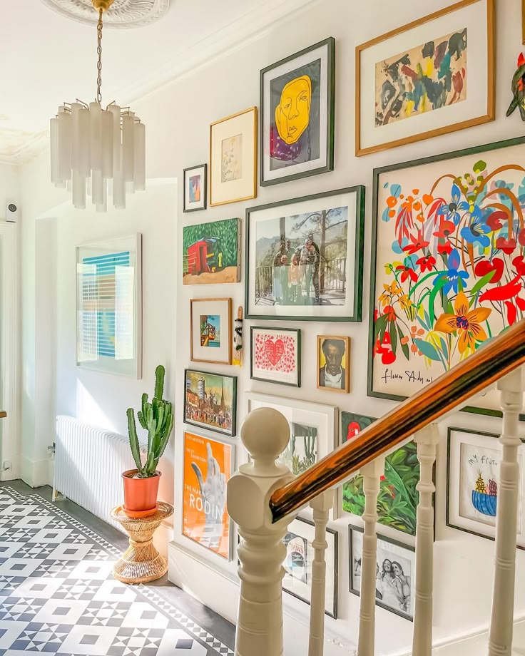 bright hallway art Bright gallery wall in hall
